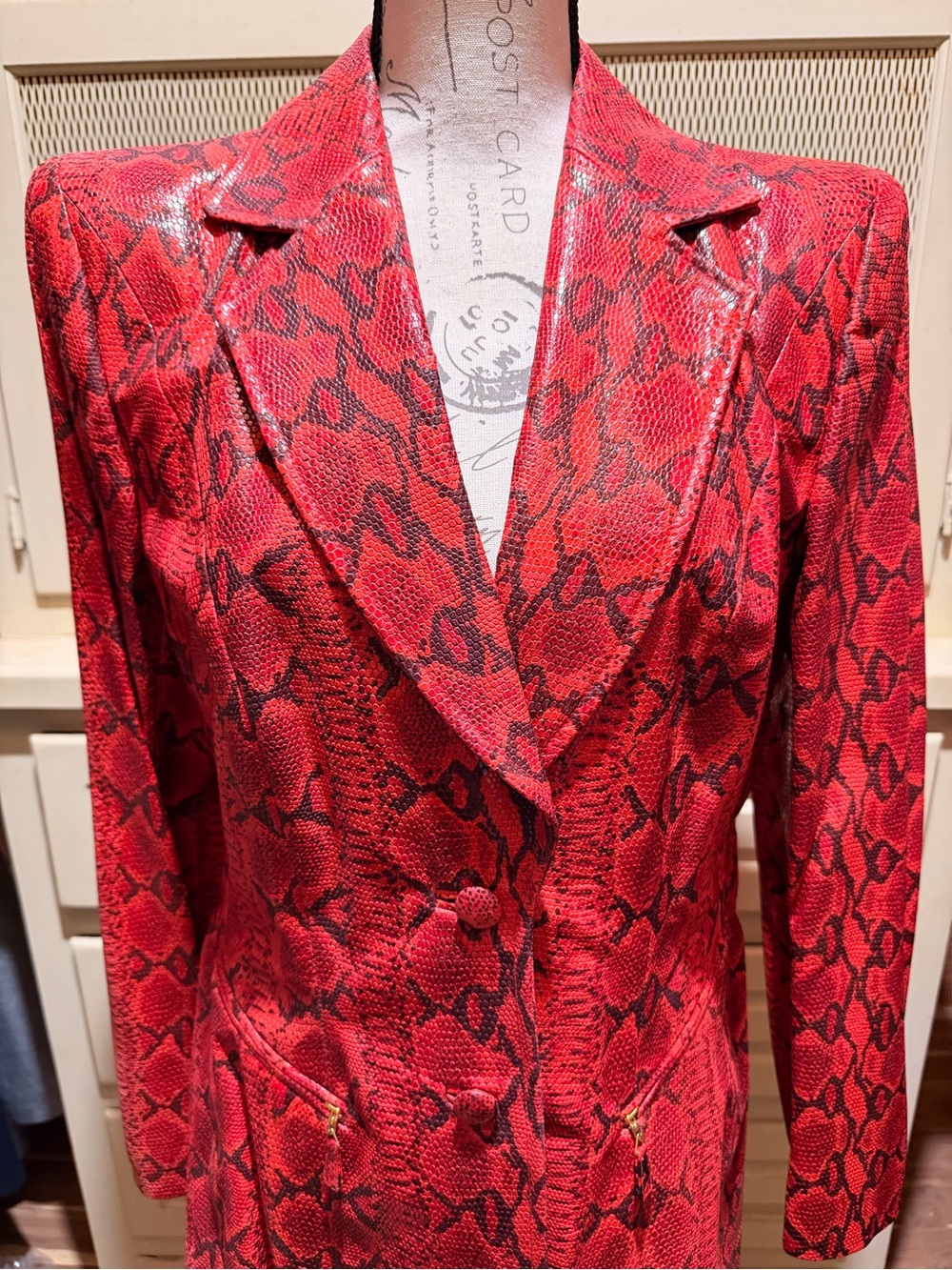 VTG Escada Red Python Snakeskin Embossed Leather Jacket - Picture 2 of 7